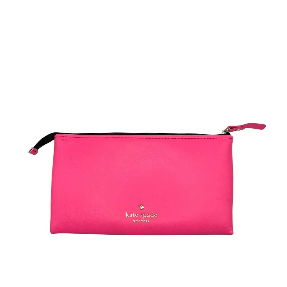 Kate Spade New York Hot Pink Winking Eyes Cosmetic Pouch Polka Dot Lining 8x4.5